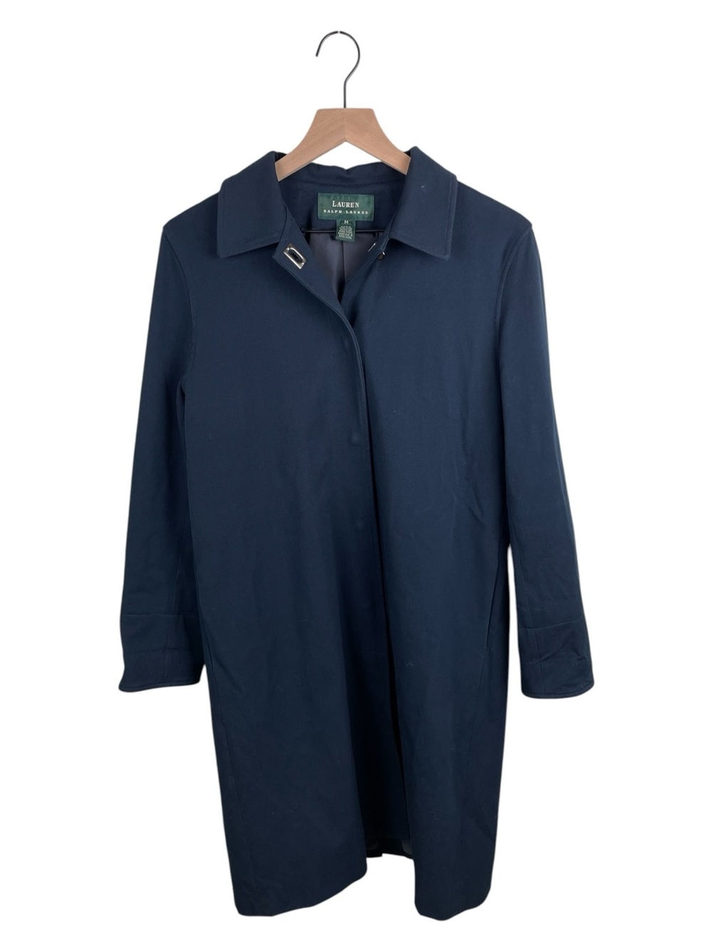 Vintage Lauren Ralph Lauren Navy Cotton Canvas Leather Trim Trench Coat Medium